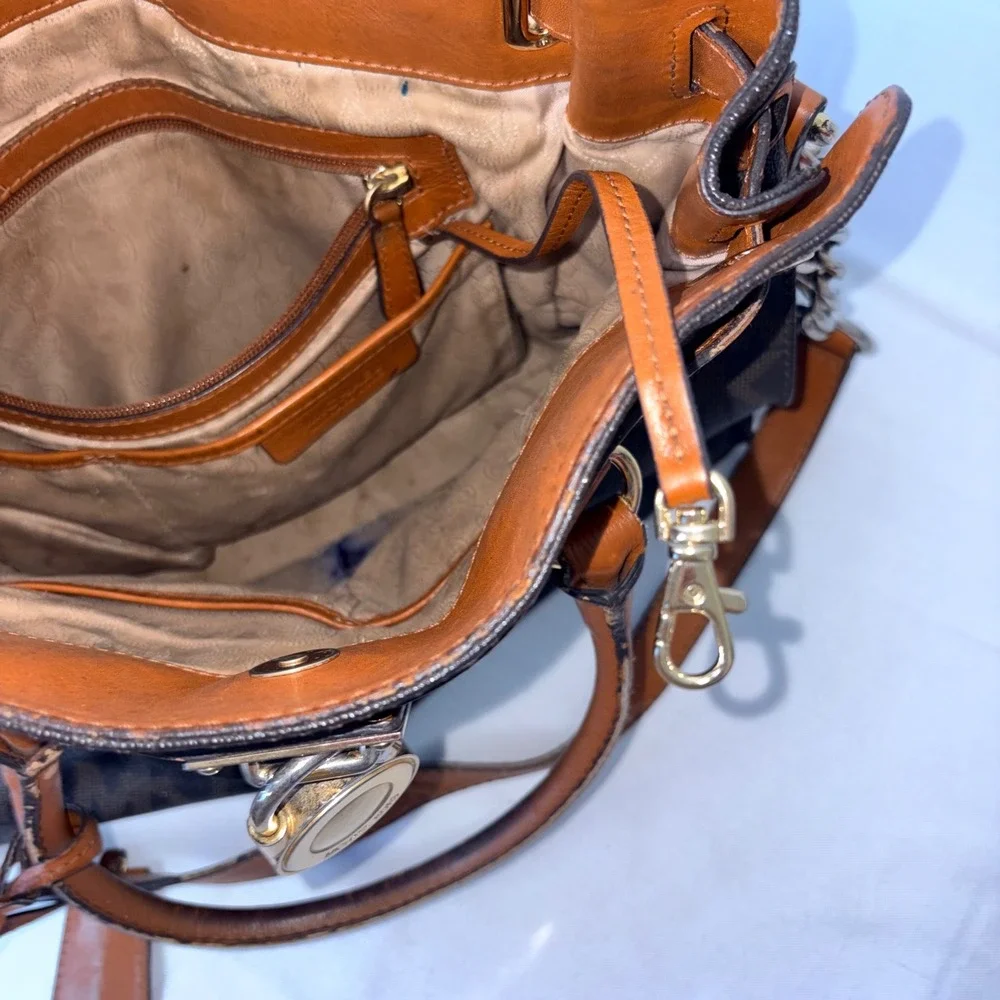 Michael Kors hamilton signiture Monogram Satchel Bag Brown Leather Chain Strap